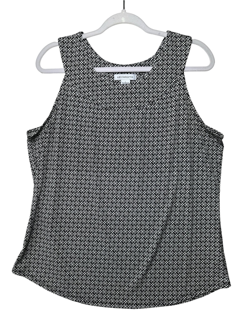 Liz Claiborne Sleeveless Black & White Diamond Print Shell Tank Top Size L